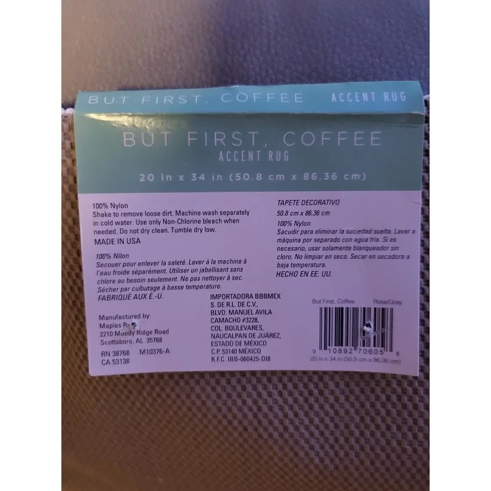 Accent Rug But First Coffee 20 in x 34 in Rose Gray